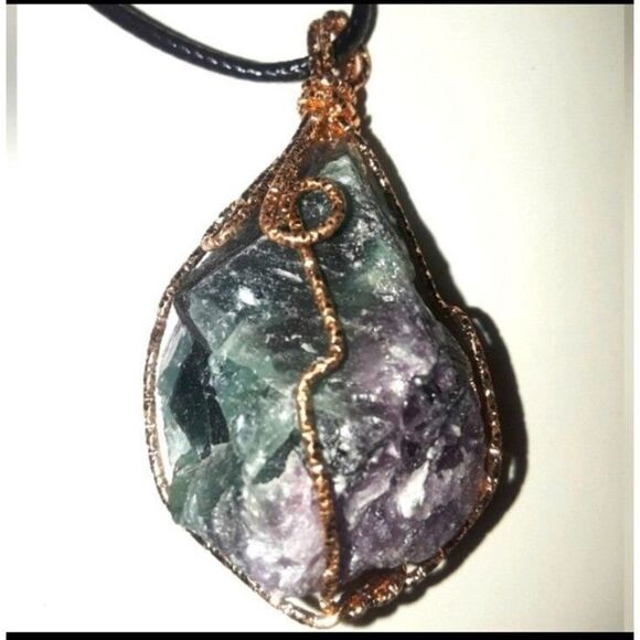 Hand crafted RAINBOW FLUORITE UNISEX NECKLACE - Picture 1 of 8
